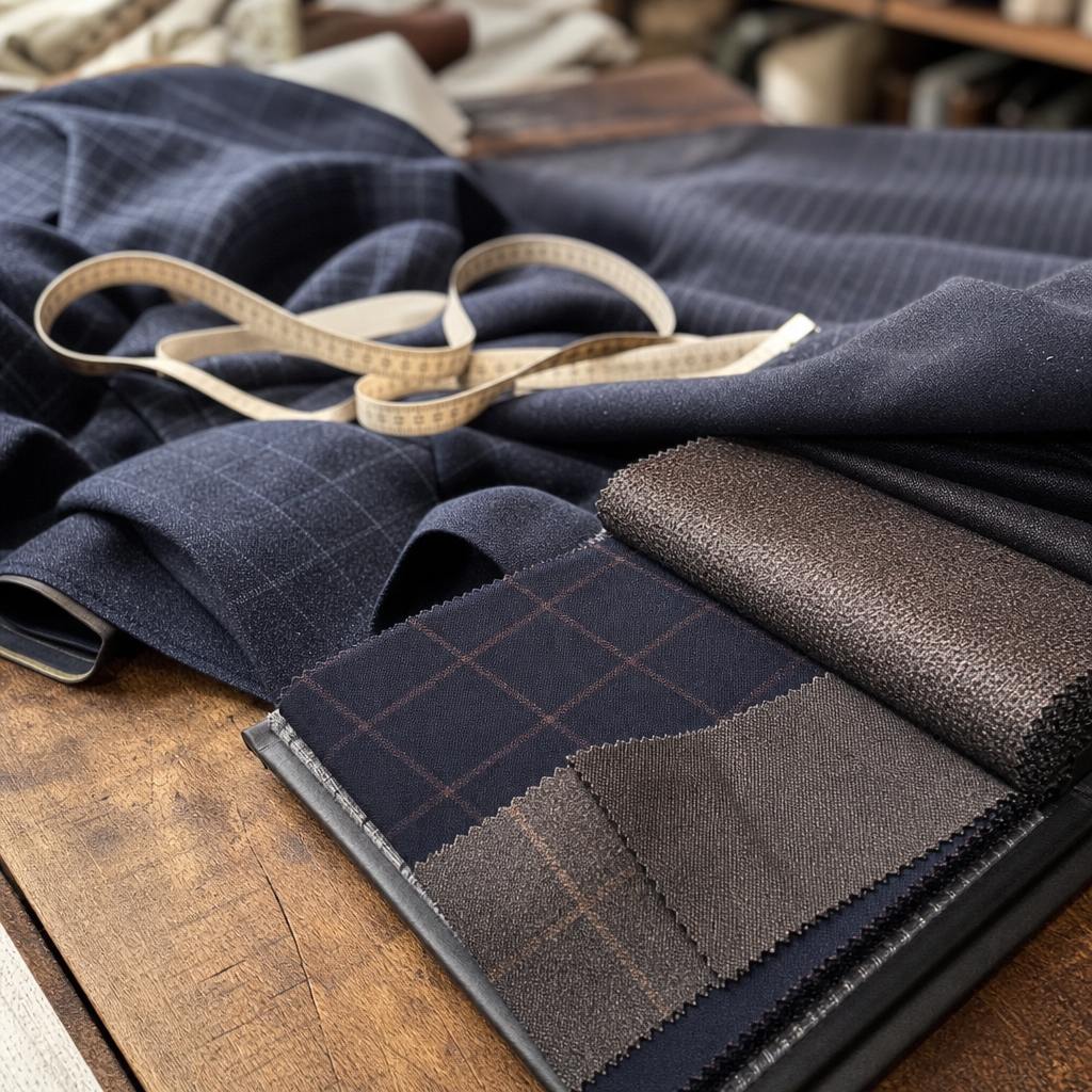 Close detail of woven curtain fabric on the cutting table